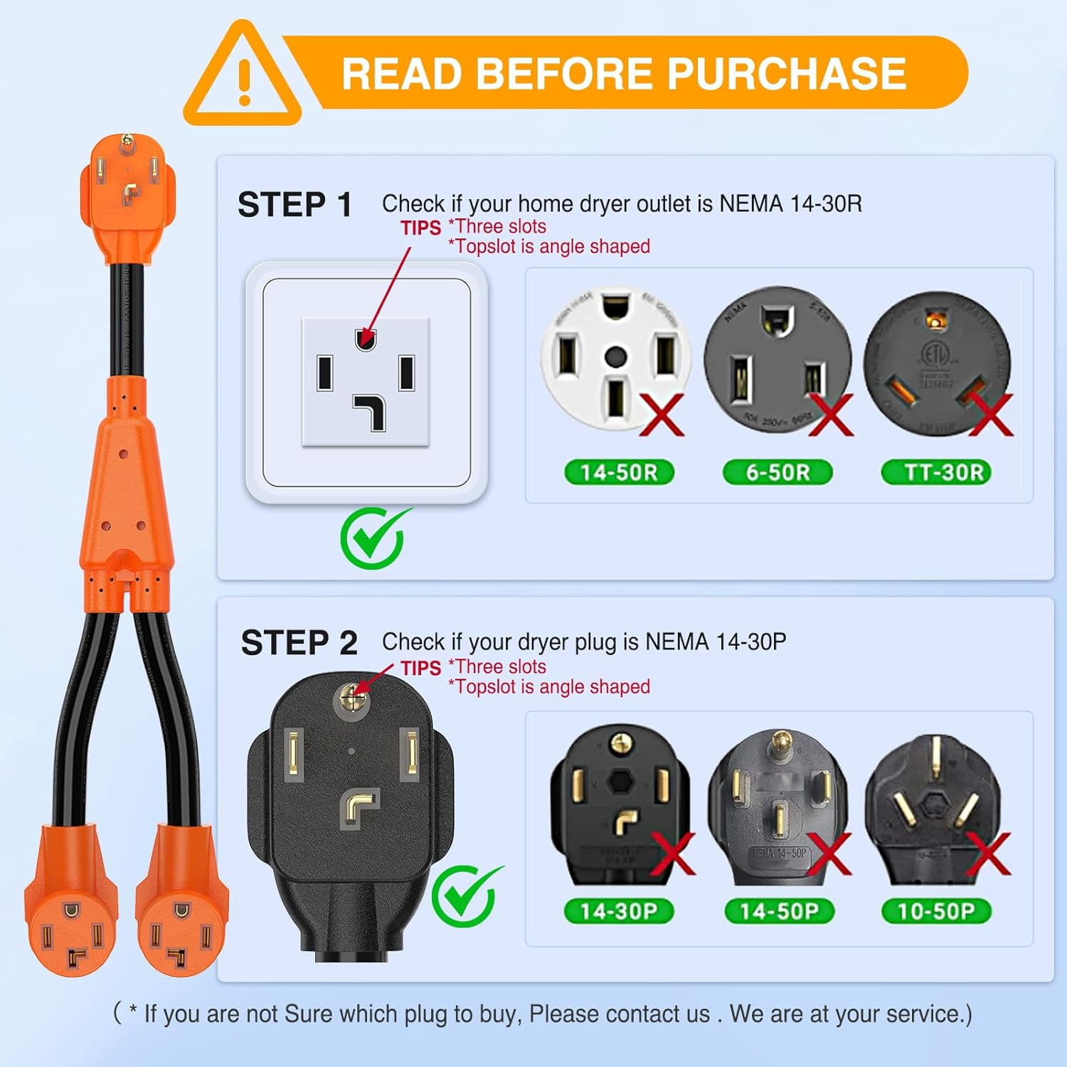 Nilight EV Dryer Y Splitter Adapter Cord 30 Amp Male Plug to Two 30Amp Female Receptacle 4 Prong 125V/250V 7500 Watt Pure Copper Conversion Heavy Duty STW 10 AWG Cable 14-30P 14-30R 30M/30F