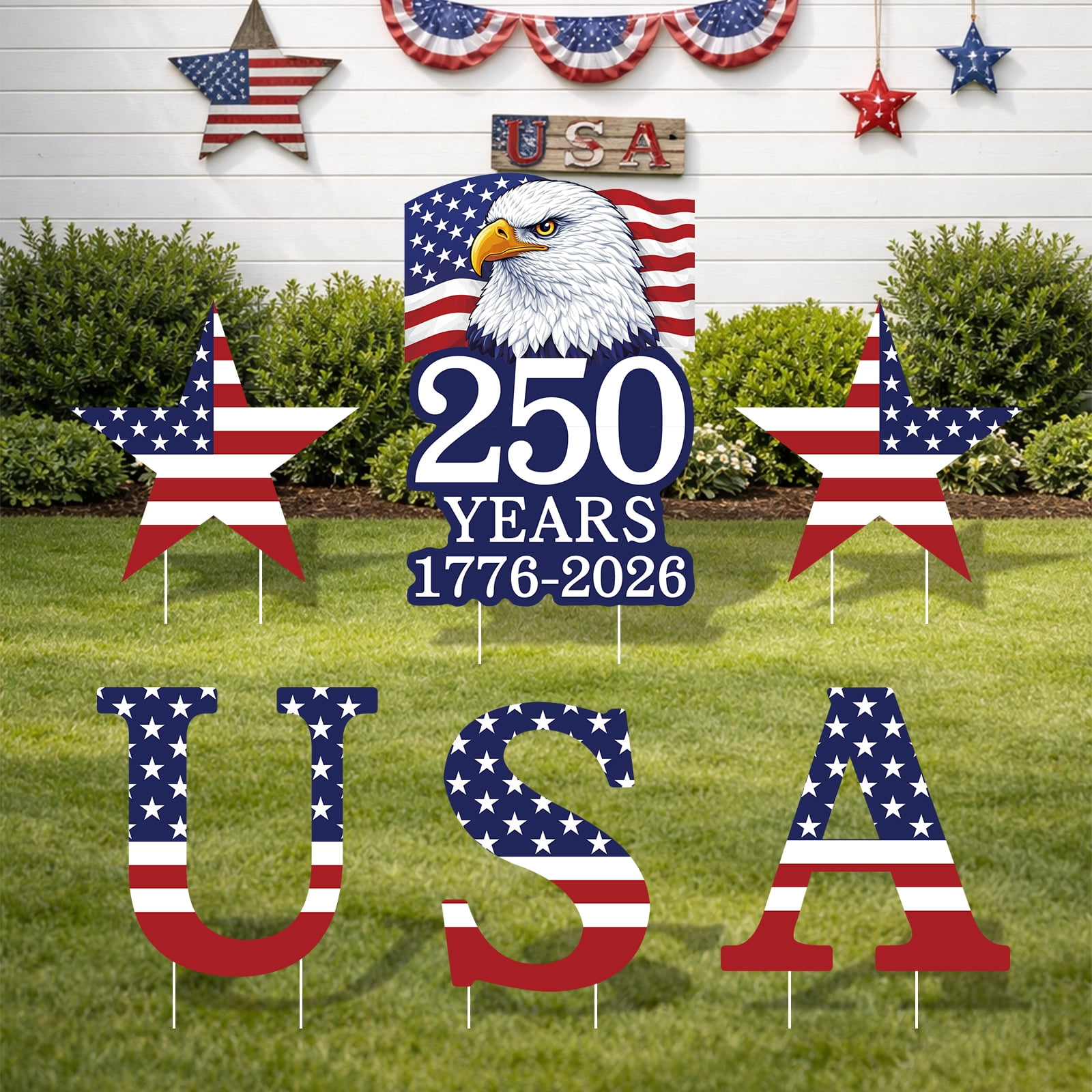 250th Anniversary Yard Sign USA America Eagles 250 Years Outdoor Decor, 1776-2026 250th Birthday Patriotic Stars and Stripes Signs for Garden Yard