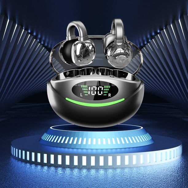 Auriculares Bluetooth, auriculares inalámbricos Bluetooth 5.3 con clip para la oreja, ligeros, micrófono integrado, sonido envolvente IPX4, con estuche de carga.