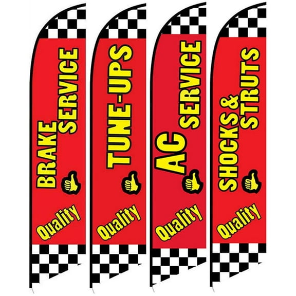 Auto Repair Shop Promotional Package of Four Replacement Feather Flag, No Hardware, Flags Only