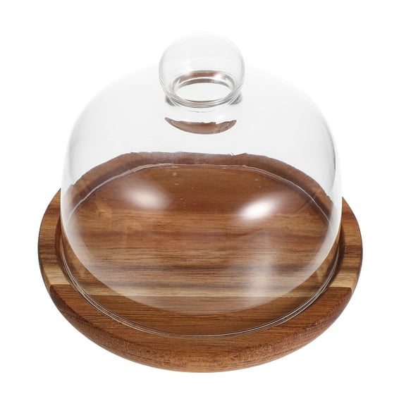 KONTONTY Wooden Cake Display Stand with Glass Cover for Party Dessert and Fruit Storage
