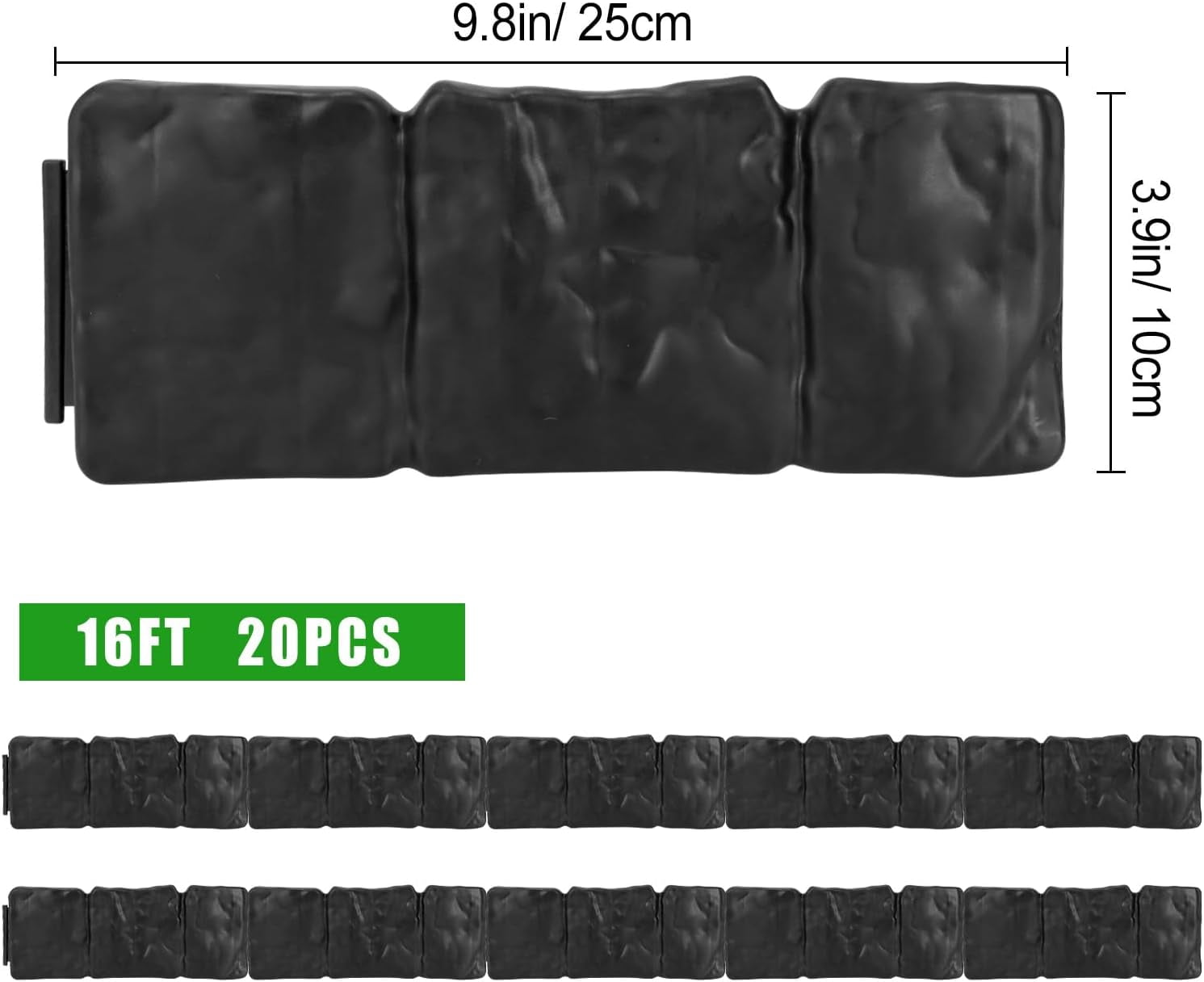 Garden Edging Border NO DIG, with Landscape Edging Anchoring Spikes, Black Stone Effect Plastic Lawn Edging Fencing, Interlocking Yard Lawn Edging for Flower Bed | 24 Ft | 30Pcs | Black |