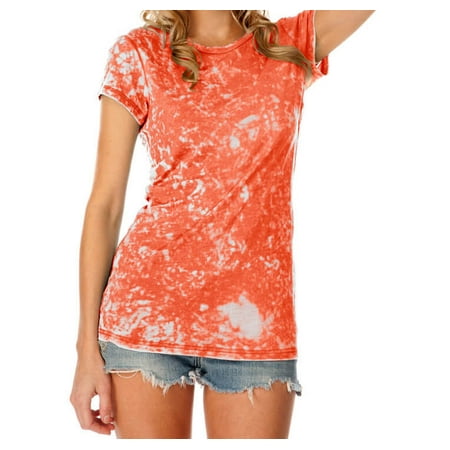 Orange Jersey - Kavio! Junior Retro Wash BurnOut Jersey Crew Neck Short Sleeve Orange L