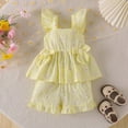 thumbnail image 2 of UAYOTSE Toddler Girl Clothes Baby Summer Spring Outfits Cute Bow Button Smocked Ruffle Sleeve Tops ＋ Girls Shorts Set,Sizes 18-24 Months, 2 of 9