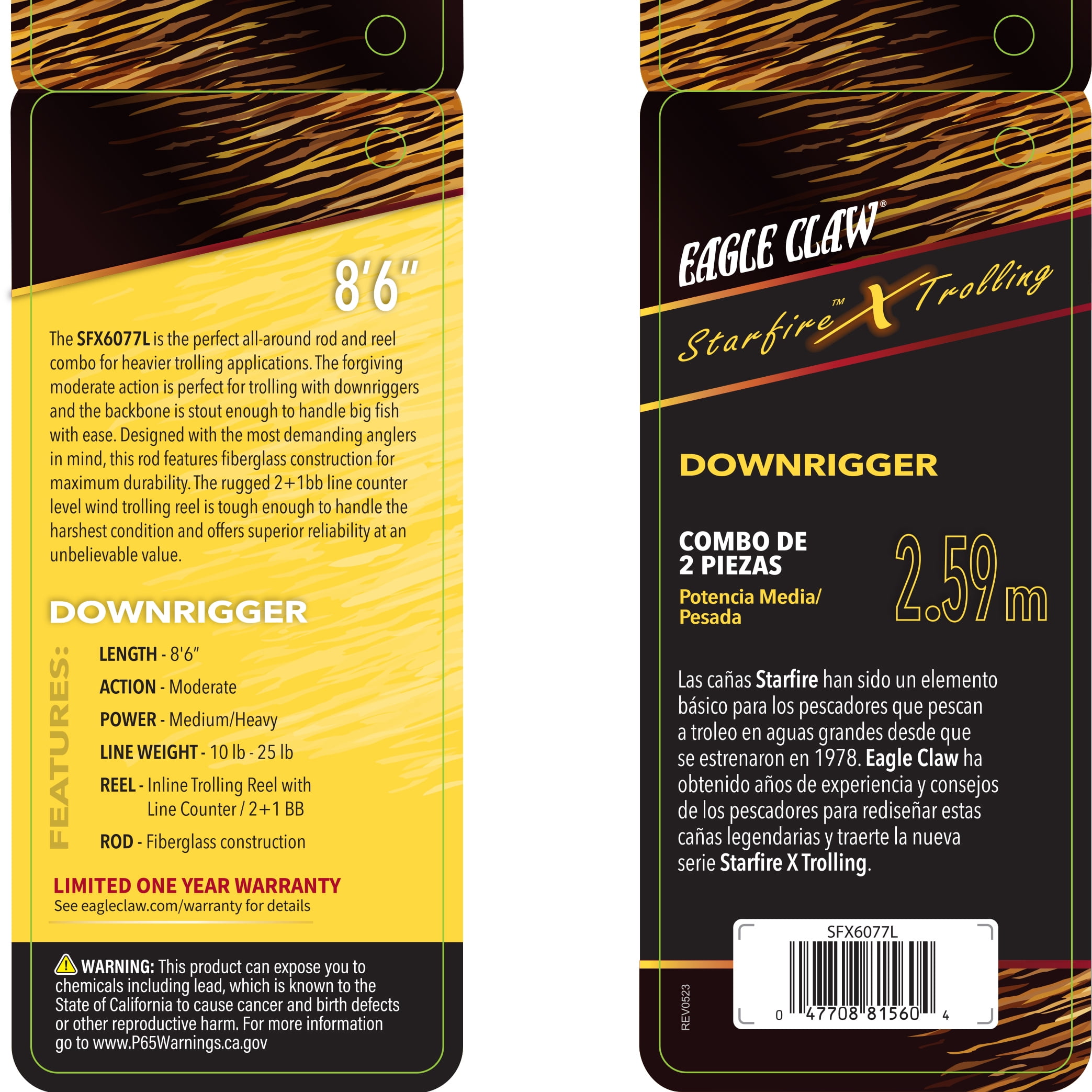 Eagle Claw Starfire X 8'6" Trolling/Downrigger Combo W/ Level Wind Line Counter Reel
