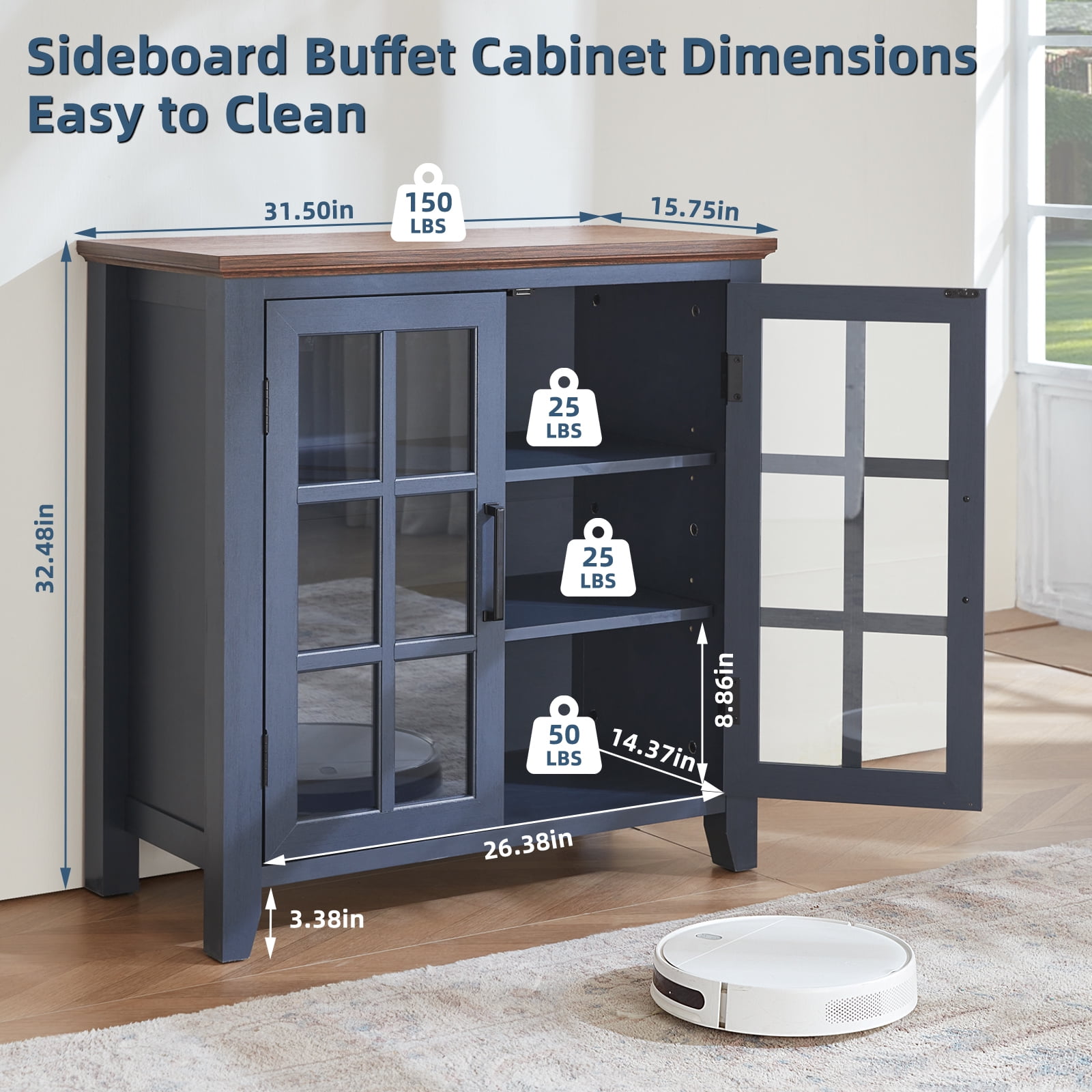 Joaxswe Buffet Storage Cabinet with Shelves & Doors, 31.5" Kitchen Cabinet with Adjustable Shelves, Blue