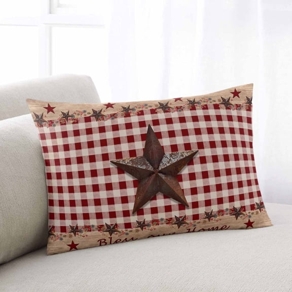 Country Star Farm Small Pillow Covers, Farmhouse Plaid Texas Vintage Fruit Soft Throw Pillow Cases with Invisible Zipper, Decorative Pillowcase Pillows Protectors for Sofa Bed Chair 12"x20"