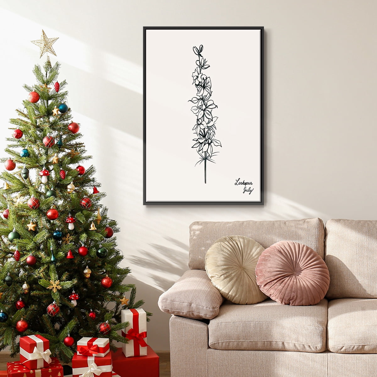Annual Flowers VII - Framed Gallery Wrapped Holiday Canvas - 27 x 41 - Black Frame