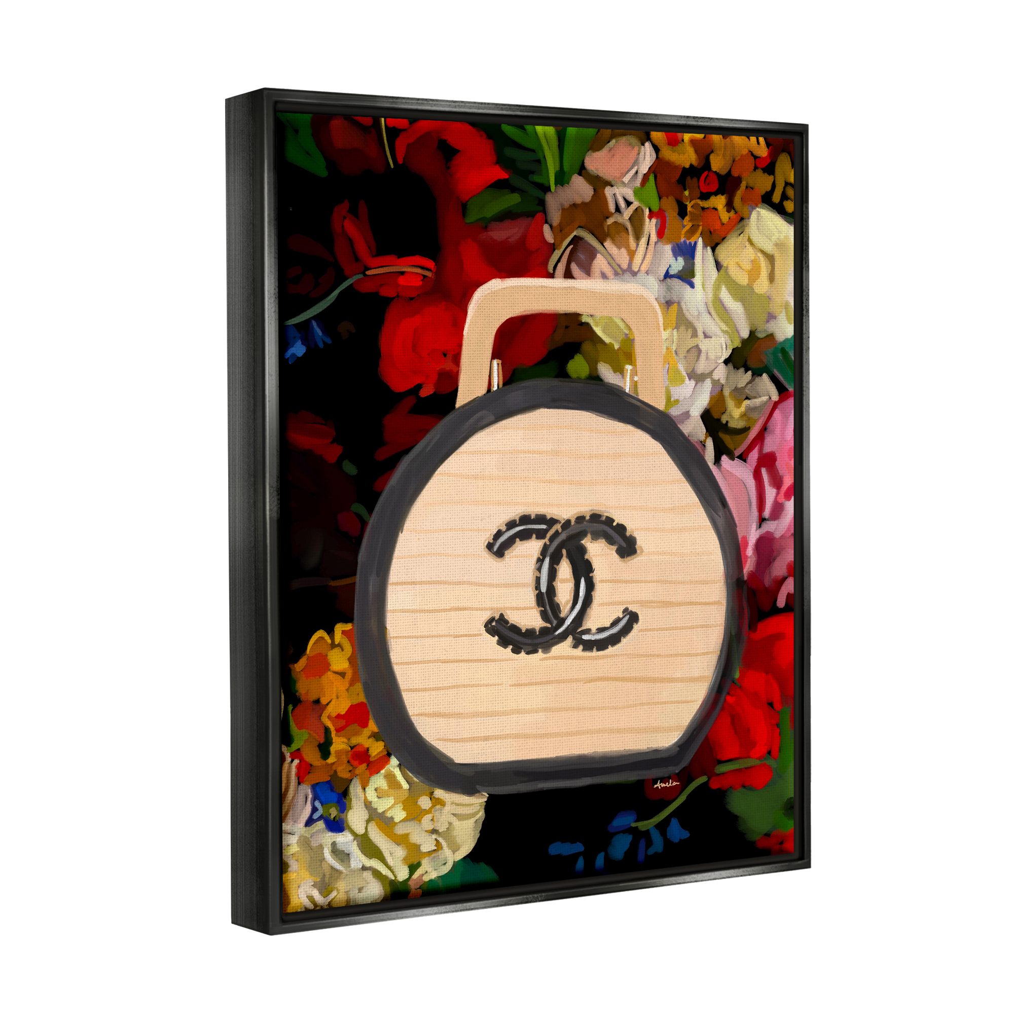 Stupell Industries Floral Glam Brand Purse Botanical & Floral Painting Black Floater Framed Art Print Wall Art, 25 x 31