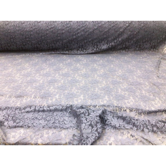 Embroidered Stretch Lace Apparel Fabric Sheer Floral Light Blue Gray WW513