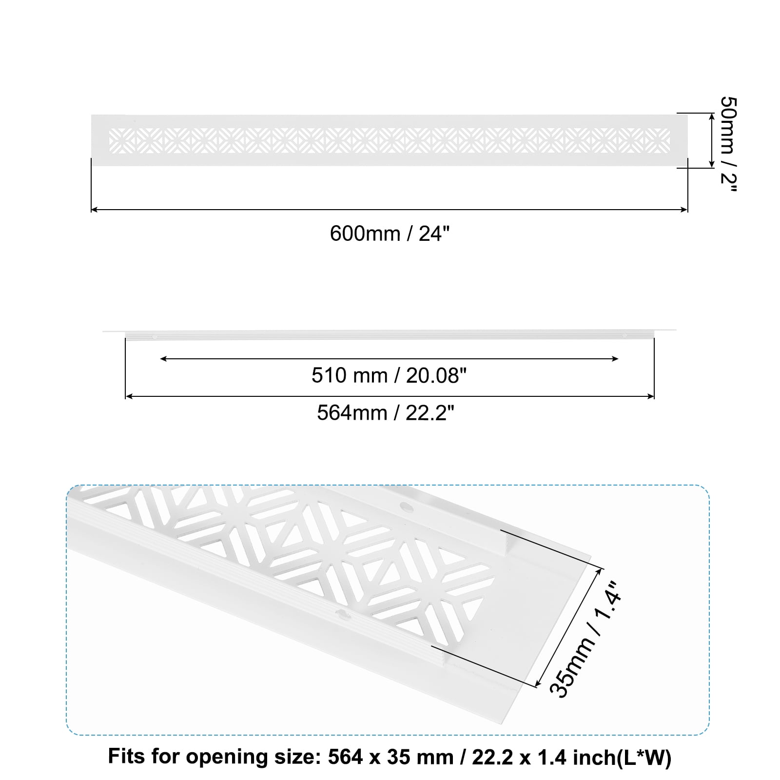 Uxcell Door Air Vent Cover Heavy Duty Aluminum Grille Ventilation Cover Louvered with Mounting Screw for Cabinet Door 24 x 2 Inch