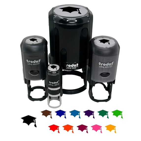 Graduation Cap Solid Self-Inking Rubber Stamp Ink Stamper - Purple Ink - Mini 1/2 Inch