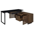 thumbnail image 2 of Pemberly Row L Shape Computer Desk 2 Doors Drawers Black Metal Walnut Wood, 2 of 8