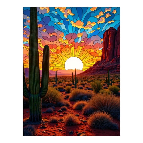 Diamond Art Kit for Adults, Vibrant Desert Sunrise Art Scene Diamond Painting for Adults Beginners, DIY Diamond Art Painting Kits, 5D Diamond Painting Crafts for Home Decor 12x16 Frameless