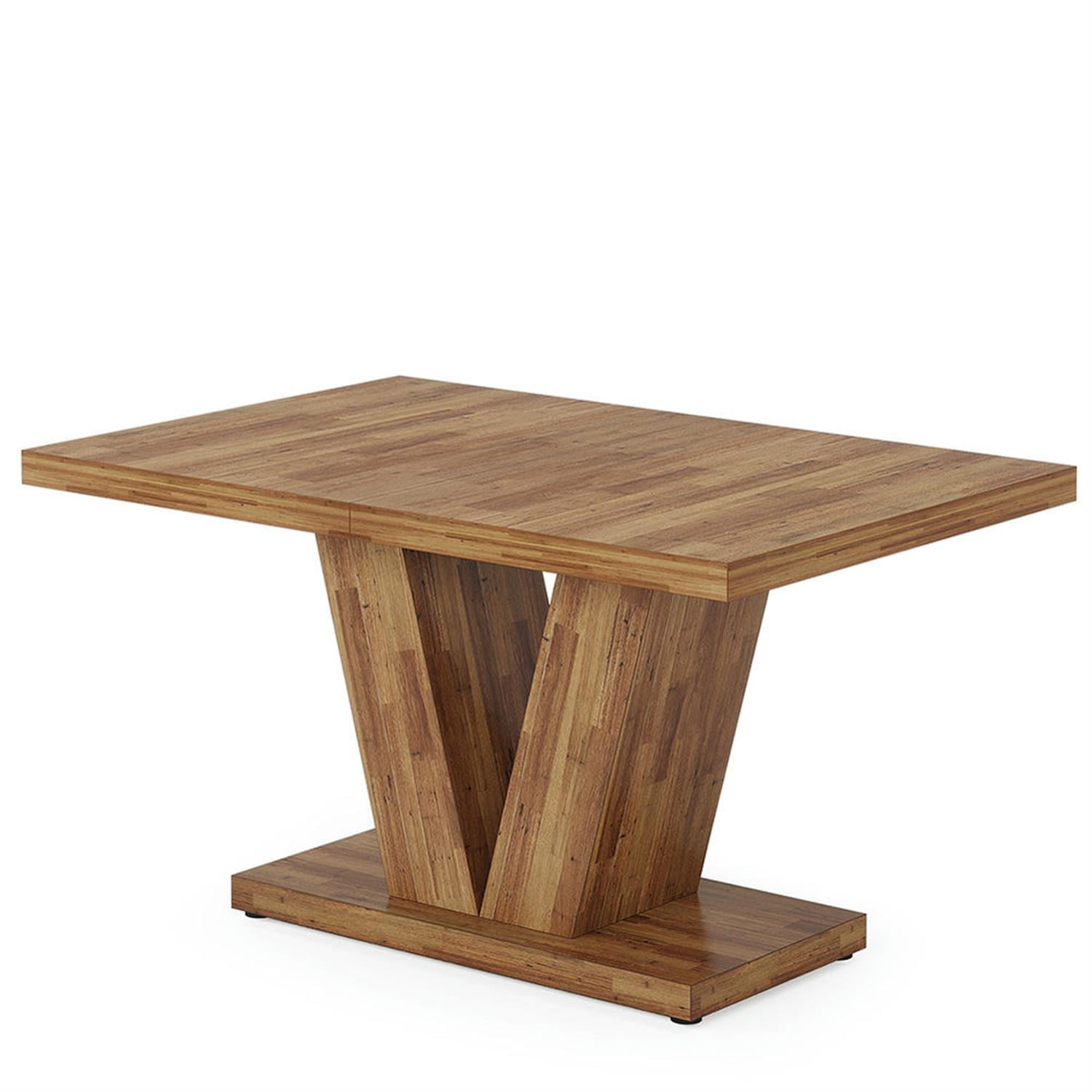 Demi Bonn 47" Modern Dining Table for 4 People, Wood Farmhouse Kitchen Table with Duty Pedestal for Dining Room, Home, Brown