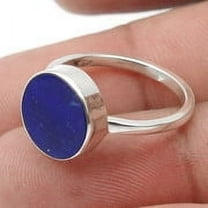 Round Lapis Lazuli Gemstone 925 Sterling Silver Statement Birthday Ring Jewelry