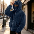 thumbnail image 3 of qolati Zip Up Hoodies for Men Fuzzy Sherpa Warm Face Mask Fall Winter Warm Coats Wind-Resistants Fleece Double Hooded Sweatshirts Jackets with Pocket, S-3XL, 3 of 7