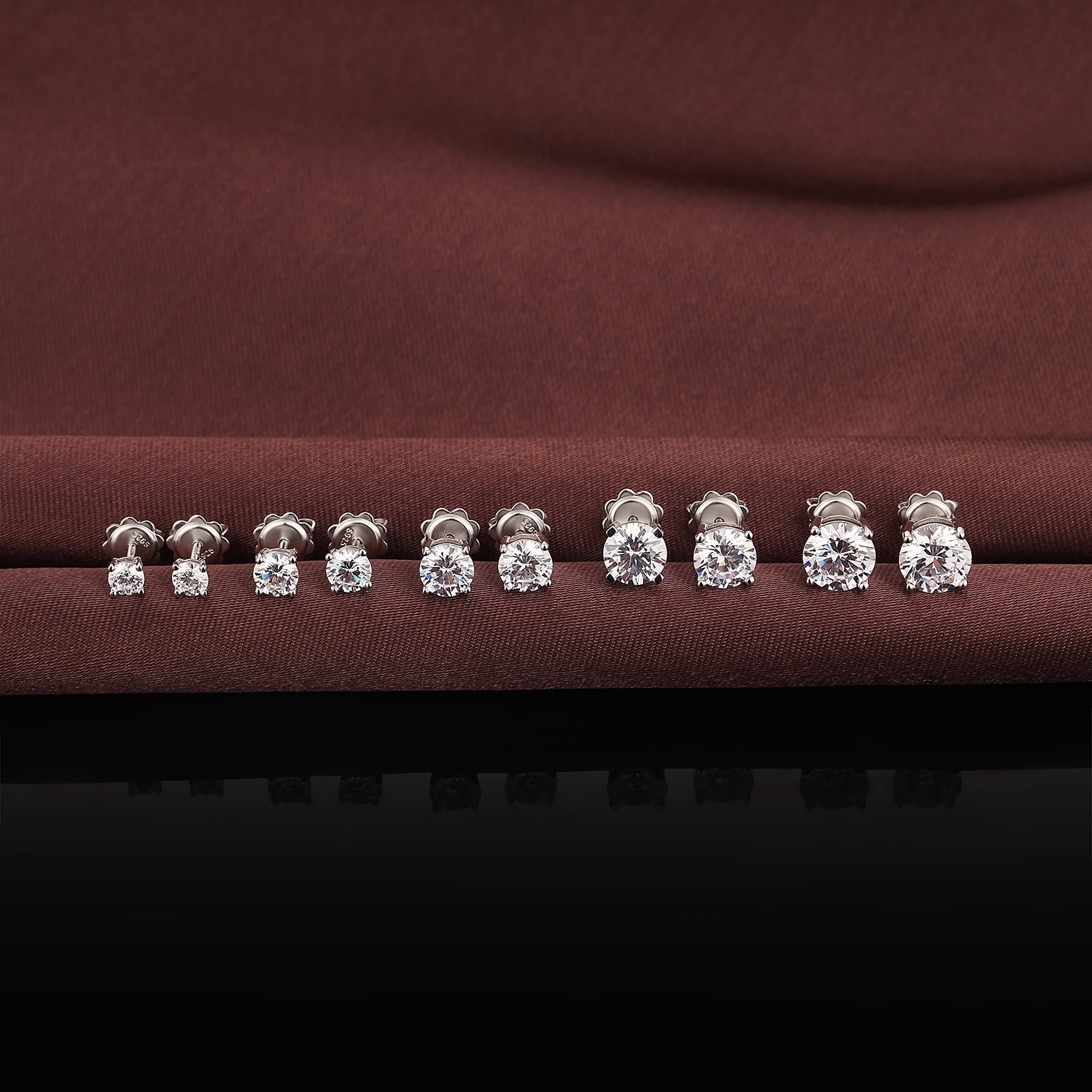 Jiamiaoi 18k White Gold Plated 925 Sterling Silver Sparkly Cubic Zirconia Stud Earrings Sets 4mm-8mm Circle Diamond Earrings Gold Square Stud Earrings Hypoallergenic