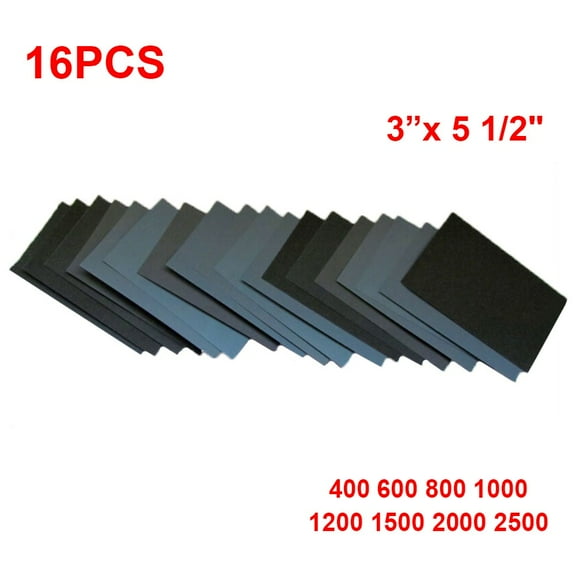 400 600 800 1000 1200 1500 Grit Sandpaper Wet/Dry 3"x 5 1/2 16pcs For Polishing