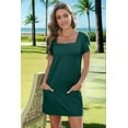 thumbnail image 5 of Womens Solid Color Casual Summer Square Neck Short Sleeve Mini Dresses with Pockets Green XXL, 5 of 9