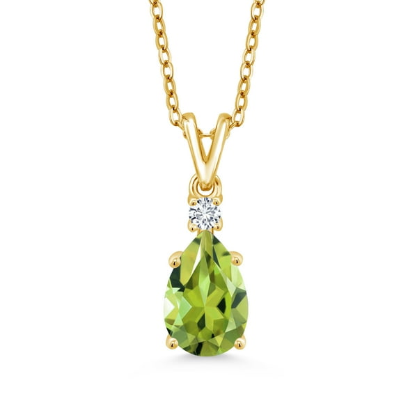 Gem Stone King 1.91 Ct Green Peridot E-F Lab Grown Diamond 18K Yellow Gold Plated Silver Pendant