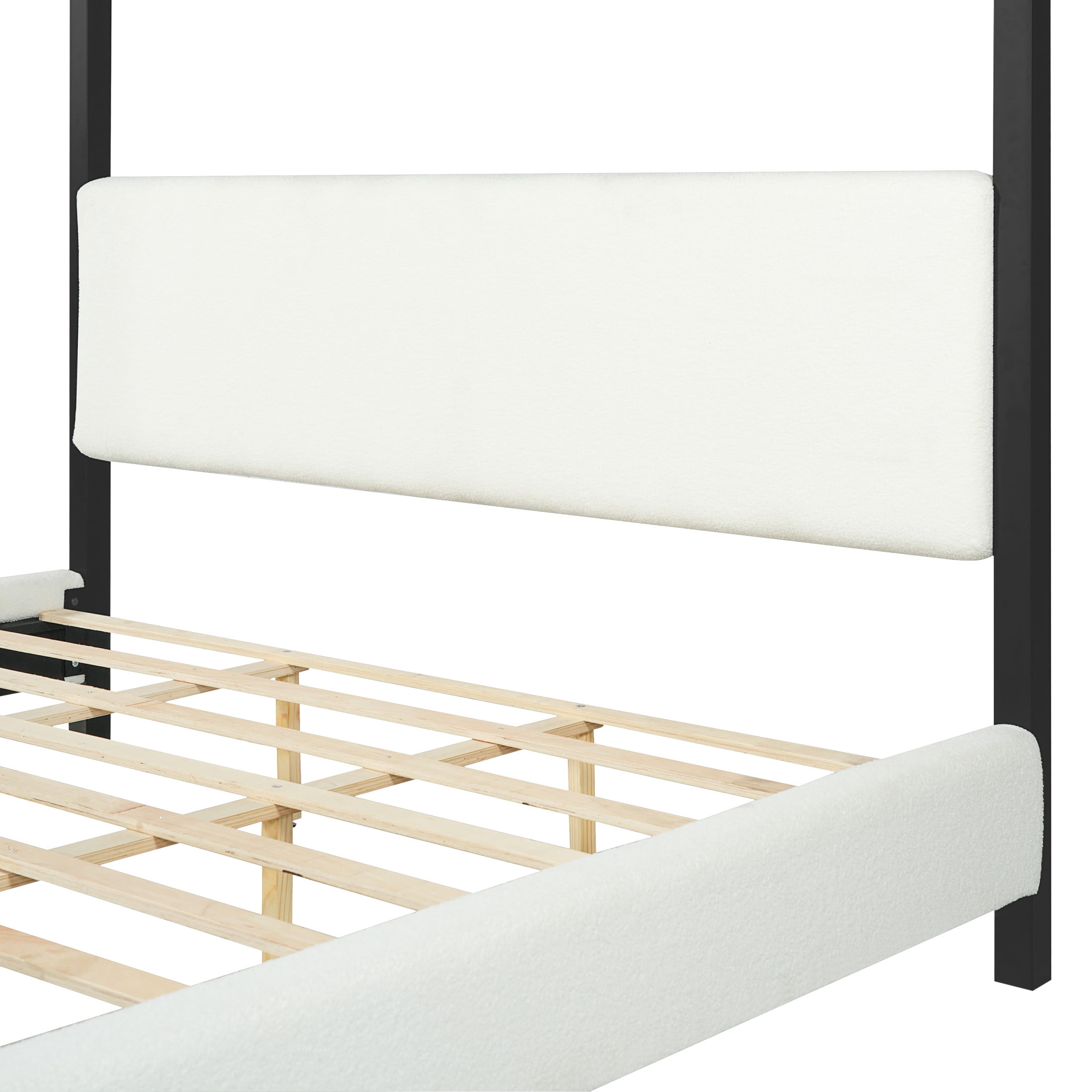 Christopher Knight Home Modern Queen Metal Canopy Bed Frame with Boucle Upholstery, Black+White