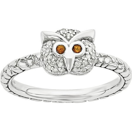 Stackable Expressions Garnet and Diamond Sterling Silver Owl Ring