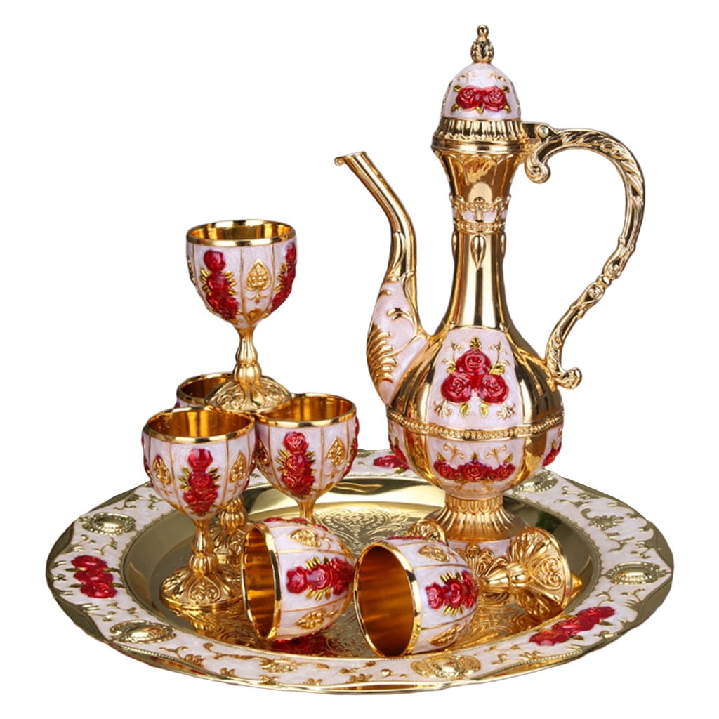 Rongfmy 8 PCS European Decanter Set With Cups And Tray Gold White  display picture 1