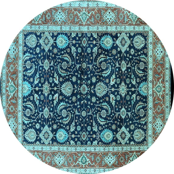 Ahgly Company Indoor Round Oriental Light Blue Industrial Area Rugs, 5' Round