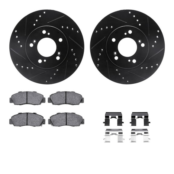 Dynamic Friction Company Front Brake Rotors-Drilled and Slotted-Black with 5000 Advanced Brake Pads includes Hardware 8512-59037