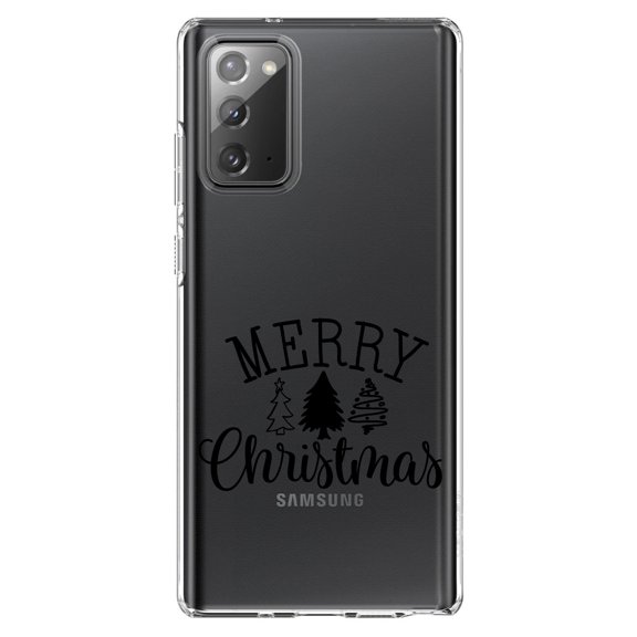 DistinctInk Clear Shockproof Hybrid Case for Samsung Galaxy Note 20 (6.7" Screen) - TPU Bumper Acrylic Back Tempered Glass Screen Protector - Merry Christmas Doodle Trees