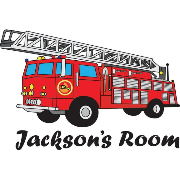 Personalized Name Vinyl Decal Sticker Custom Initial Wall Art Personalization Decor Firetruck Children Firefighter Bedroom Baby Boy Nursery 12 Inches X 30 Inches