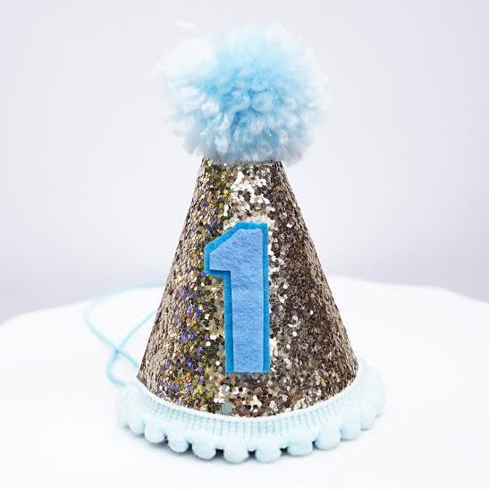 1 Year Old, Blue Snow Island Baby Girls First Birthday Hat Baby Shower Gold Glitter Sparkle Princess Hat for Party Supplies
