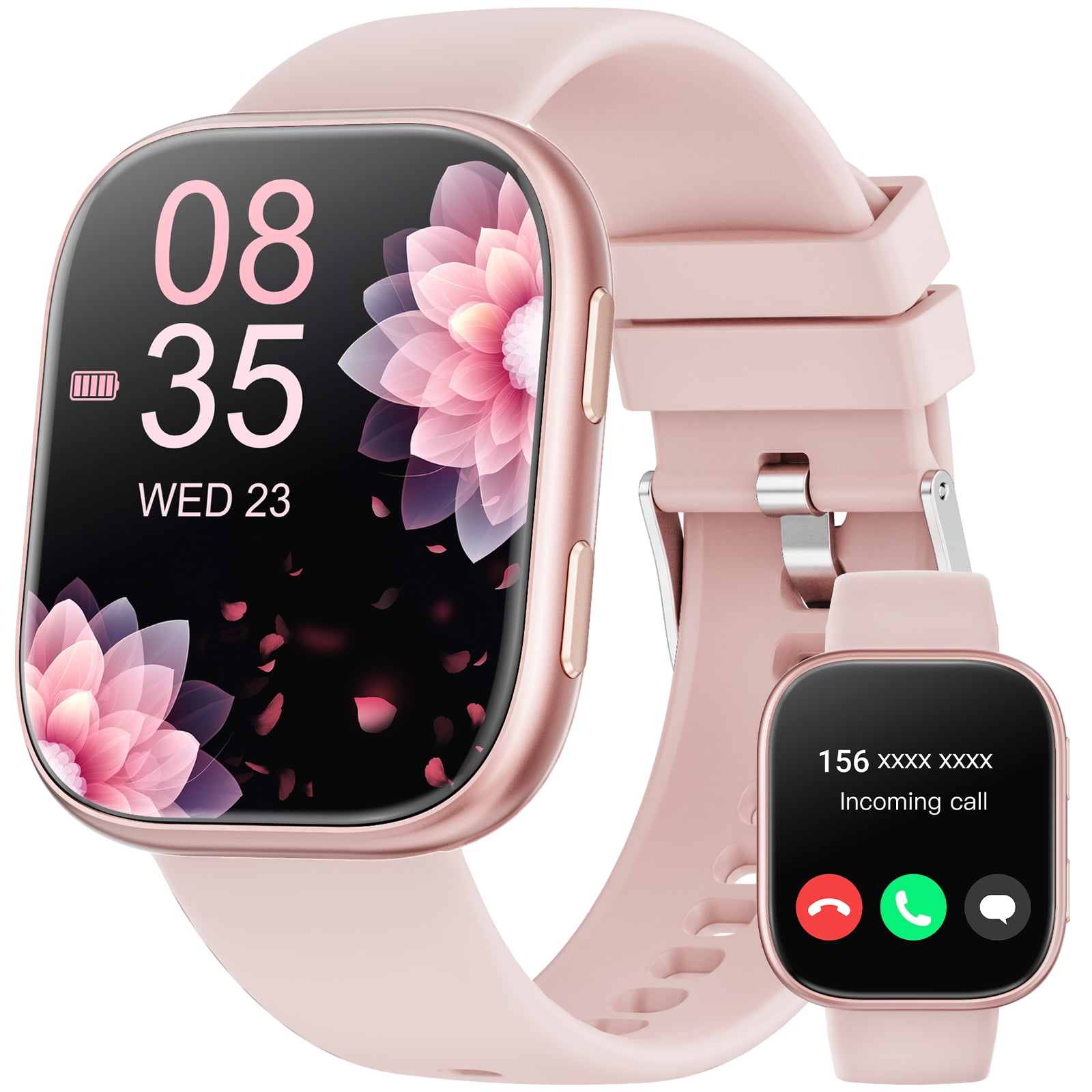 Smart Watch Fits for Android & iPhone, 1.85 inch Fitness Tracker, Men Womens Smartwatch with Make/Answer Calls/Message Reminder/100+ Sports Models, IP68 Waterproof Pedometer Watch, Perfect Gift, Pink