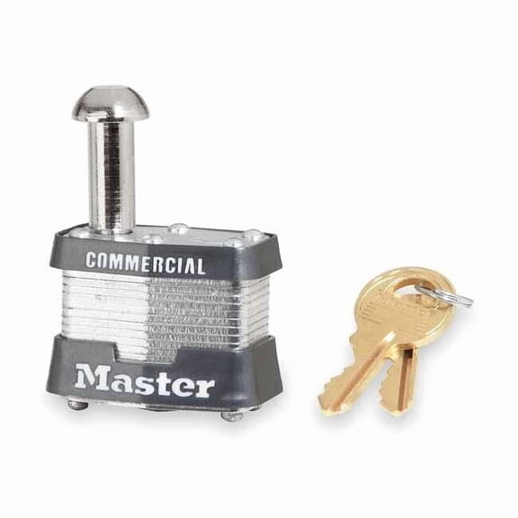 Padlock, Keyed Different, Single Post Shackle, Rectangular Steel Body, Steel Shackle, 5/8 in W