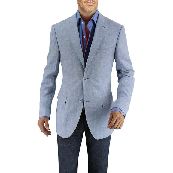 DTI BB Signature Men's Two Button Linen Blazer Modern Fit Jacket Sky Blue Check