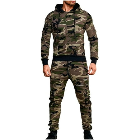 guisaled Mens Camo Tracksuit 2 Piece Sets Full Zip Hoodie Sweatsuit Sets Athletic Jogging Tracksuit Set Long Sleeve Outfit Pullover Set M-3XL