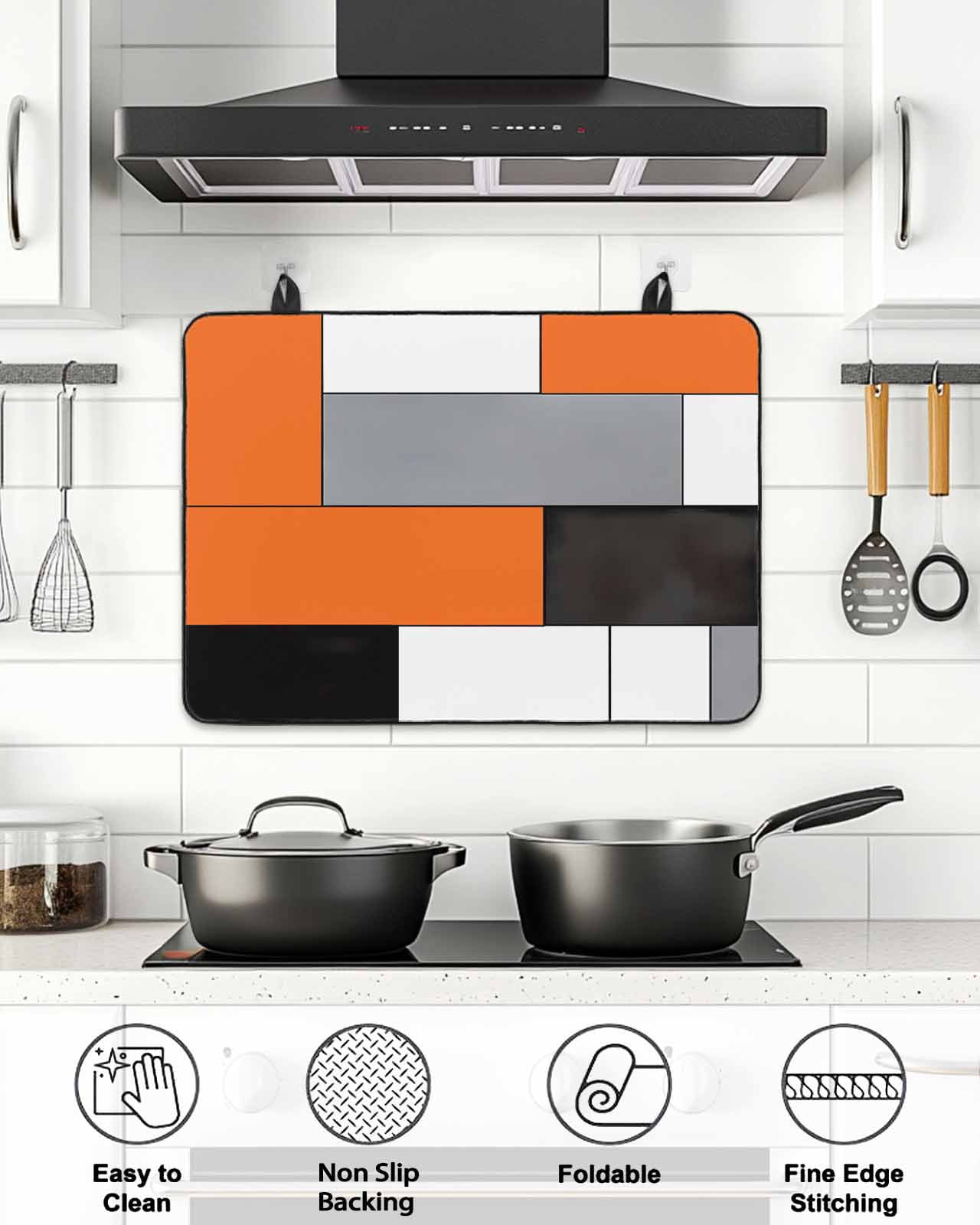 Stove Top Covers for Electric Stove, Burnt Orange Black Grey Glass Stovetop Cover Protector, Modern Irregular Geometric Abstract Induction Cooktop Protector Oven Mat for Kitchen Countertop 24"x21"