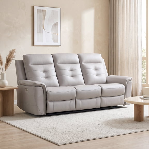 Bonzy Home Light Gray Power Recliner Sofa Set, 3 Seater Electric Reclining Couch, Transitional Sofa with USB Ports for Living Room