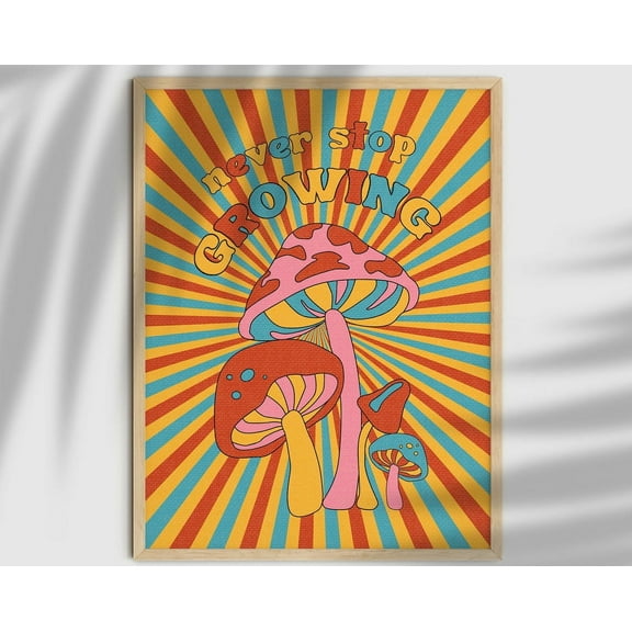 70S Art, Mushroom Wall Decor, Retro 70S Home Decor, Hippie Print, 70S Decor, Groovy Poster Print, 70S Wall Art, Vintage Poster, Colorful Art Wall Art, Modern Wall Decor, 8x12 UNFRAMED