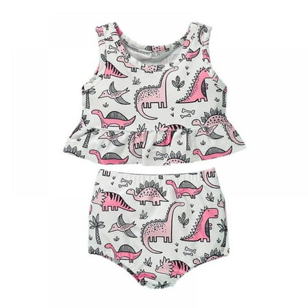 

Girls Summer Ruffle 2 Piece Swimsuits Bikini Sets Cute Print Swimwear