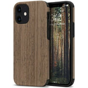TENDLIN Compatible with iPhone 12 Case/iPhone 12 Pro Case Wood Grain Outside Design TPU Hybrid Case (Black Rose)