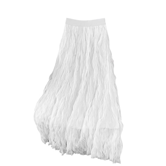 Womens Skirts Summer Casual Elastic High Waisted Boho A Line Flowy Skirt Swing Flowy Midi Skirt White L