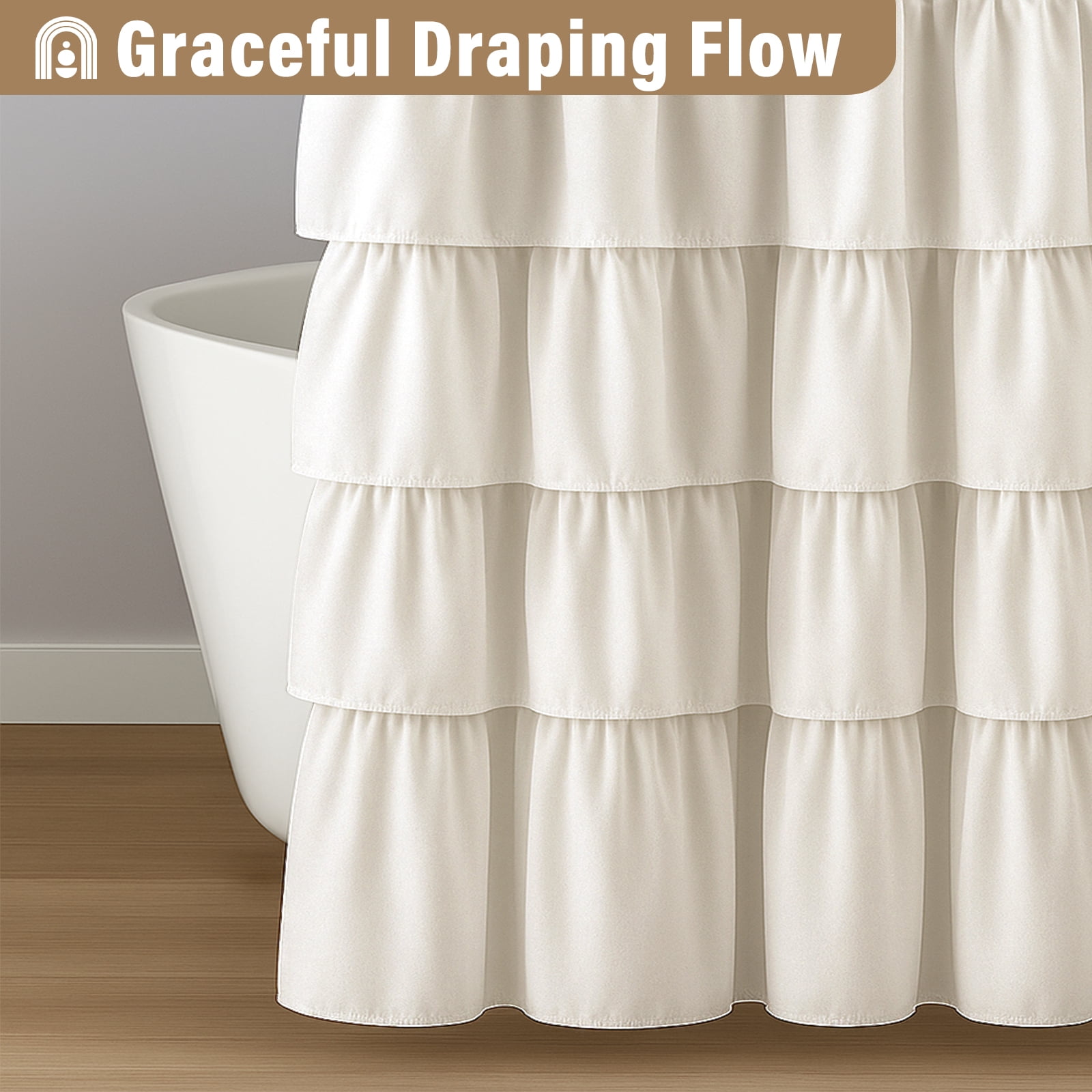 Seasonwood Ruffle Shower Curtain,Ivory Farmhouse Style Fabric Bathroom Curtain,36 x 72 Inch