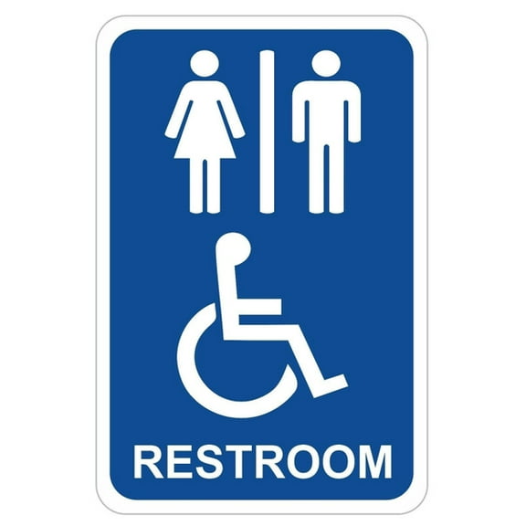 Handicap Bathroom Sign Metal Aluminum Sign Pre-drilled Holes Will Not Rust Size: 12 x 8 Inches