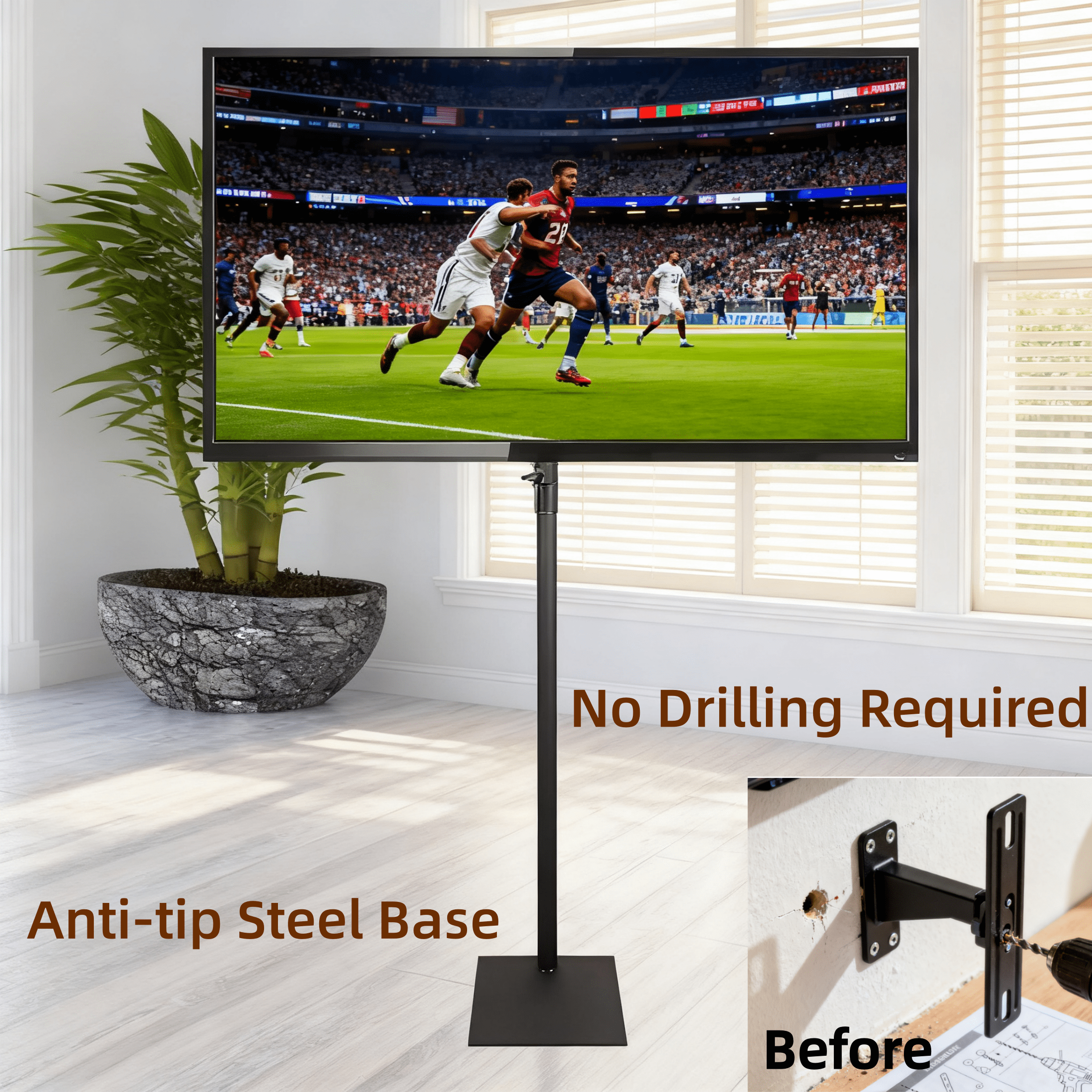 Petoto Floor TV Stand with Mount Swivel for 14 to 42 inch TVs up to 55 lbs, Height Adjustable