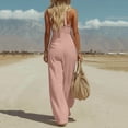 thumbnail image 4 of Linen Jumpsuit for Women Playsuits Wide Leg Dressy Pants Overall Ladies Summer Casual Dungarees Romper with Pockets Pink M, 4 of 7