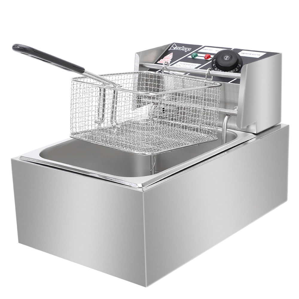 Deep Fryer, 110V, 1700W, 11.4QT/10.8L, Silver Stainless Steel, Single Tank, Adjustable Temperature