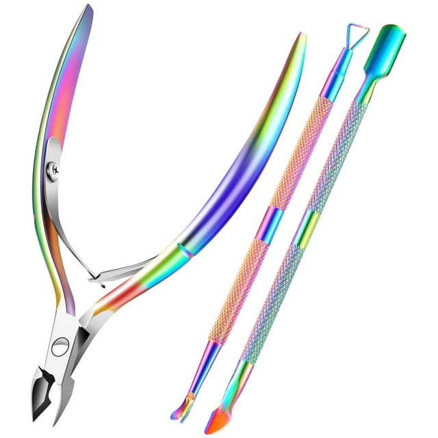 Cuticle Trimmer with Cuticle Pusher, Cuticle Remover Cutter Nipper Scissor and Triangle Cuticle Nail Pusher Peeler Scraper, Durable Dead Skin Clipper Manicure Pedicure Tools