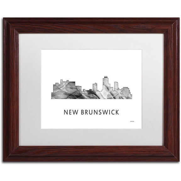 Trademark Fine Art 'New Brunswick NJ Skyline WB-BW' Canvas Art by Marlene Watson, White Matte, Wood Frame